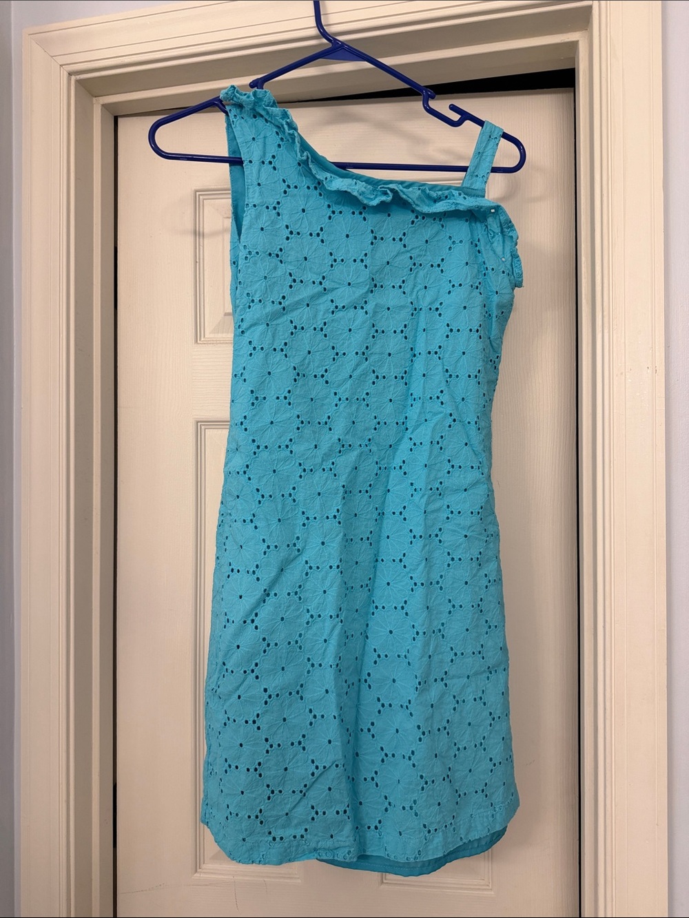 Molly Bracken Teal One-Shoulder Eyelet Dress